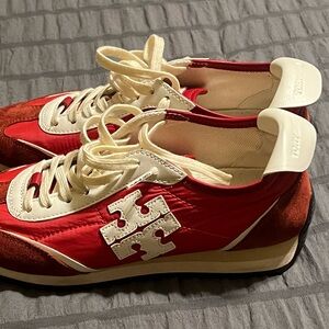 Tory Burch Red and Cream Sneakers